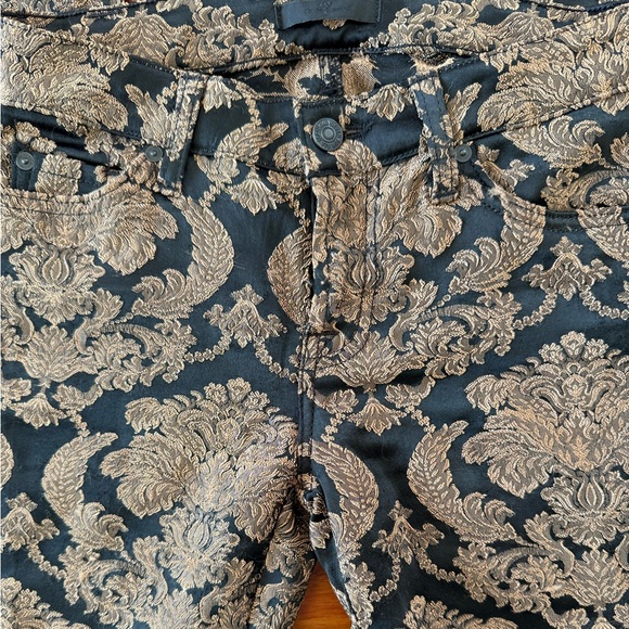 7 For All Mankind Jacquard Black & Gold Metallic Sateen Pants Size 26 - Picture 5 of 6